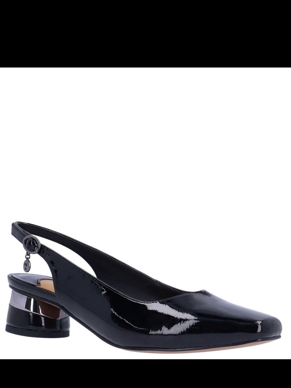 J Renee Womens 12 W Black Patent Leather Pointed Toe Slingback Buckle Heels